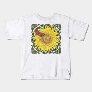 Celtic Sunflower & Peacock Butterfly Kids T-Shirt